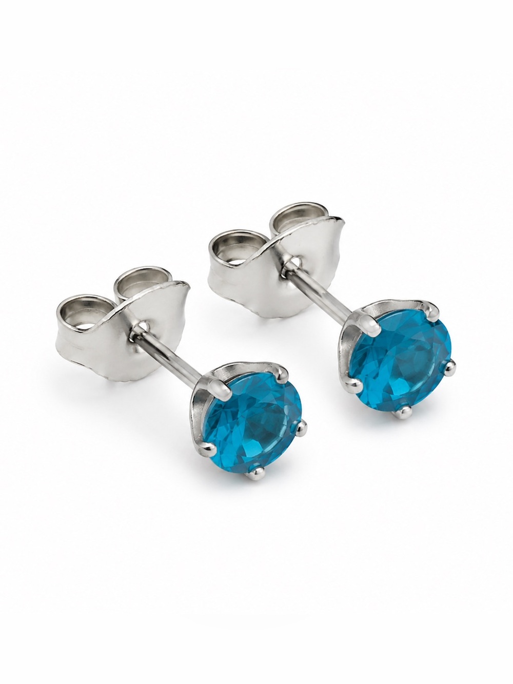 Aqua Blue CZ Stainless Steel Stud Earrings 20G
